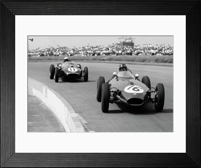 Framed Print : Graham Hill and Jack Brabham racing in the XI British Grand Prix, Silverstone, July 1958 Framed Print : Graham Hill and Jack Brabham racing in the XI British Grand Prix, Silverstone, July 1958
