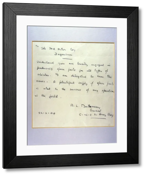Framed Print : A letter from General Montgomery to Henry Ford, 1944. Artist: General Montgomery Framed Print : A letter from General Montgomery to Henry Ford, 1944. Artist: General Montgomery