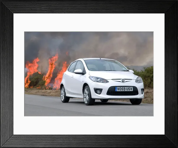 Framed Print : 2010 Mazda 2 Sport, controlled burning in New Forest Framed Print : 2010 Mazda 2 Sport, controlled burning in New Forest