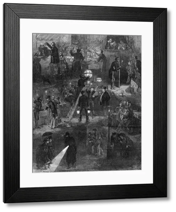 Framed Print : Effects of the gas strike in London, 1872. Creator: Unknown Framed Print : Effects of the gas strike in London, 1872. Creator: Unknown