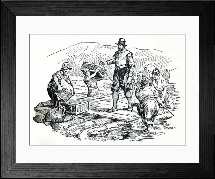 Framed Print : They Made Rough Rafts of Tree-Trunks, c1929. Creators: Howard Davie, Harry Payne Framed Print : They Made Rough Rafts of Tree-Trunks, c1929. Creators: Howard Davie, Harry Payne