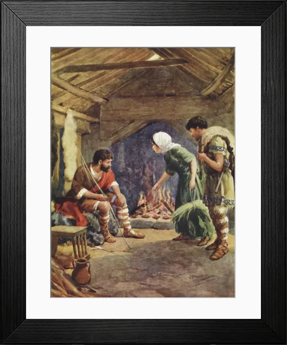 Framed Print : Alfred the Great in the Neat-Herd's Cottage, 1925. Creator: Howard Davie Framed Print : Alfred the Great in the Neat-Herd's Cottage, 1925. Creator: Howard Davie