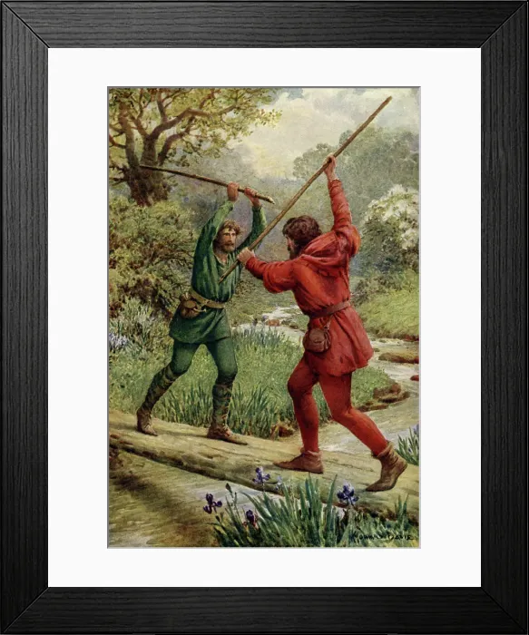 Framed Print : The Fight Between Robin Hood and Little John, 1932. Creator: Howard Davie Framed Print : The Fight Between Robin Hood and Little John, 1932. Creator: Howard Davie
