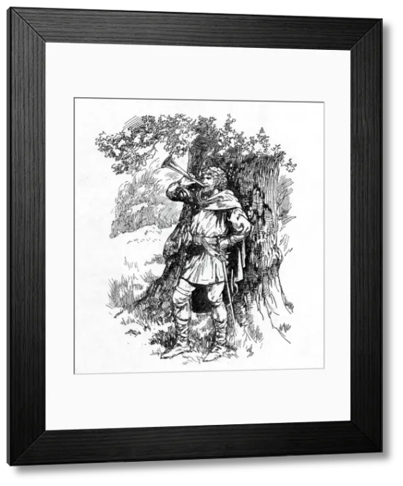 Framed Print : With a Blast of His Horn He Summoned His Company, 1932. Creator: Howard Davie Framed Print : With a Blast of His Horn He Summoned His Company, 1932. Creator: Howard Davie