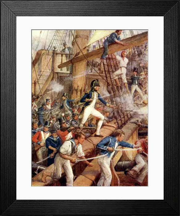 Framed Print : Nelson Boarding the San Nicolas, c1900. Creator: Howard Davie Framed Print : Nelson Boarding the San Nicolas, c1900. Creator: Howard Davie
