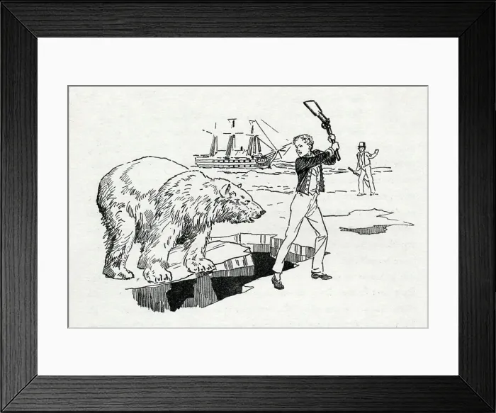 Framed Print : Horatio Nelson confronts a polar bear in the Arctic, c1900. Creator: Howard Davie Framed Print : Horatio Nelson confronts a polar bear in the Arctic, c1900. Creator: Howard Davie