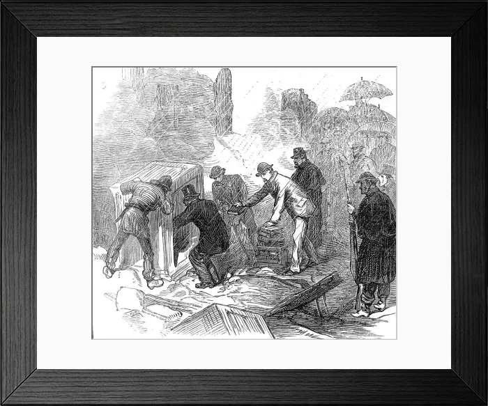 Framed Print : The Great Fire at Boston: opening of safes after the fire, 1872. Creator: Unknown Framed Print : The Great Fire at Boston: opening of safes after the fire, 1872. Creator: Unknown