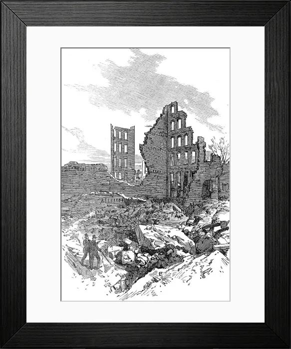 Framed Print : The Great Fire at Boston: ruins of the building where the fire originated, 1872. Creator: Unknown Framed Print : The Great Fire at Boston: ruins of the building where the fire originated, 1872. Creator: Unknown