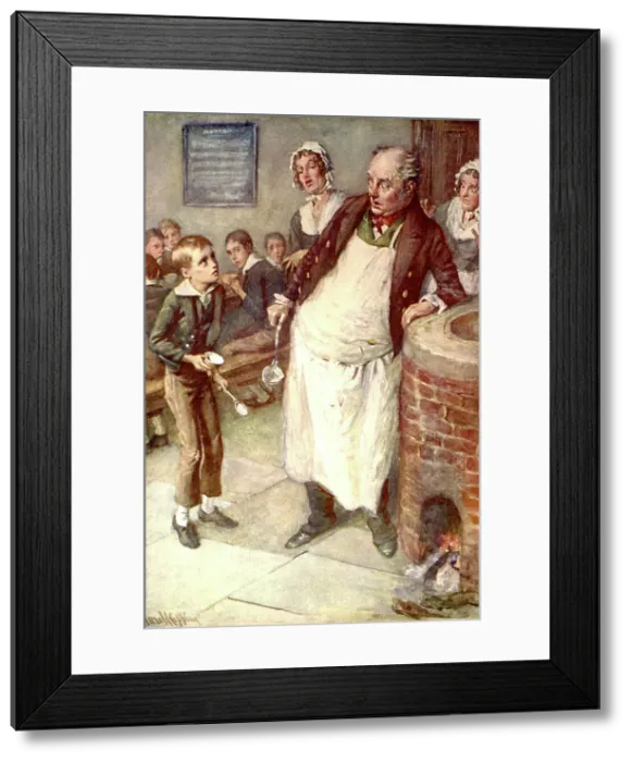 Framed Print : Oliver Twist Asks For More, c1900. Creator: Harold Copping Framed Print : Oliver Twist Asks For More, c1900. Creator: Harold Copping