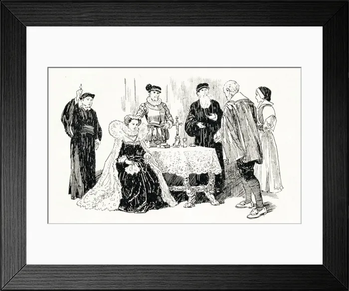 Framed Print : Mary Queen of Scots taking the Oath, 1925. Creator: Howard Davie Framed Print : Mary Queen of Scots taking the Oath, 1925. Creator: Howard Davie