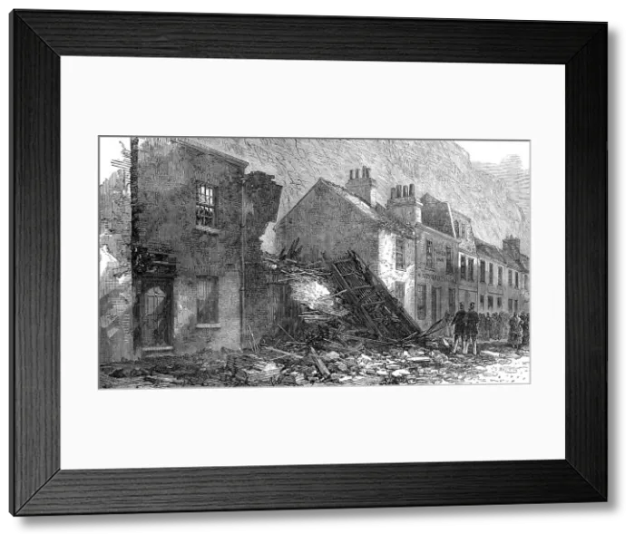 Framed Print : Houses destroyed at Dover by the fall of a cliff, 1872. Creator: Unknown Framed Print : Houses destroyed at Dover by the fall of a cliff, 1872. Creator: Unknown