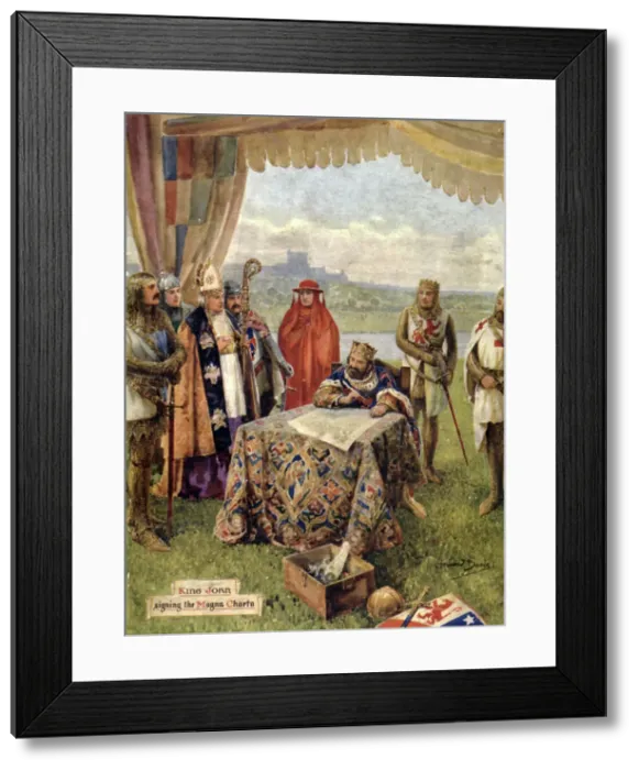 Framed Print : King John signing the Magna Charta, 1925. Creator: Howard Davie Framed Print : King John signing the Magna Charta, 1925. Creator: Howard Davie