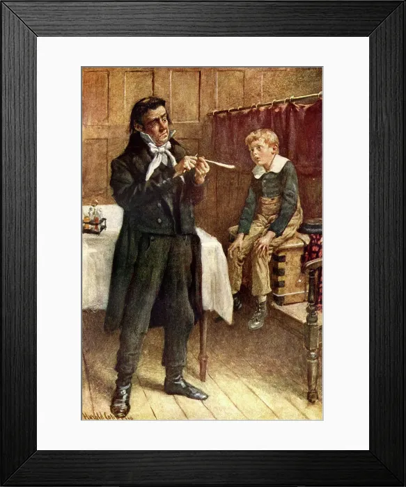 Framed Print : Mr. Squeers and a New Pupil, c1900. Creator: Harold Copping Framed Print : Mr. Squeers and a New Pupil, c1900. Creator: Harold Copping