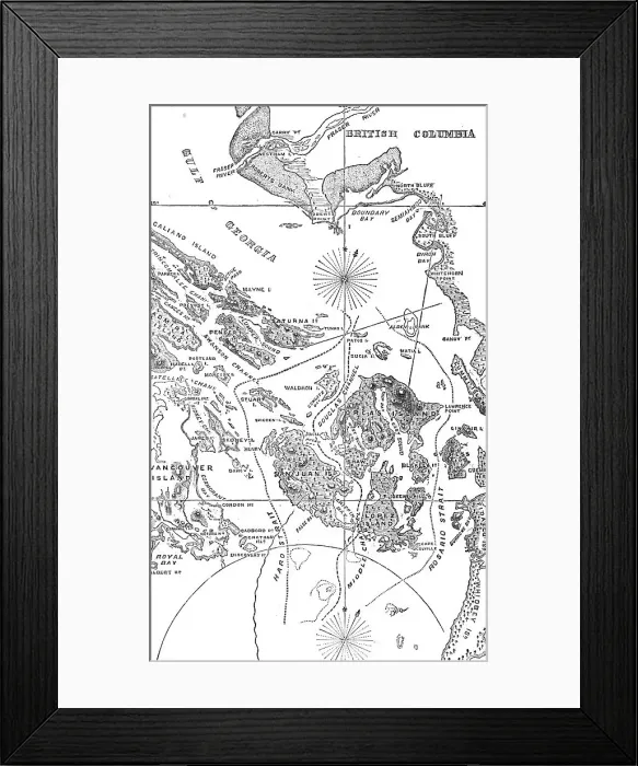 Framed Print : Map of the San Juan Archipelago, with the disputed channel and boundary, 1872. Creator: Unknown Framed Print : Map of the San Juan Archipelago, with the disputed channel and boundary, 1872. Creator: Unknown