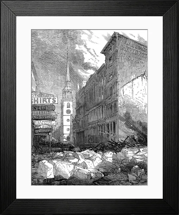 Framed Print : The Great Fire at Boston: Washington-Street, looking towards the Old South Church, 1872. Creator: Unknown Framed Print : The Great Fire at Boston: Washington-Street, looking towards the Old South Church, 1872. Creator: Unknown