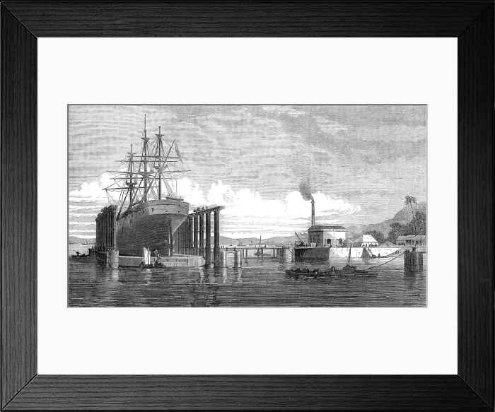 Framed Print : The hydraulic lift graving dock, Bombay Harbour, 1872. Creator: Unknown Framed Print : The hydraulic lift graving dock, Bombay Harbour, 1872. Creator: Unknown
