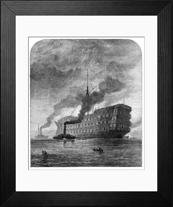 Framed Print : Departure of the Dreadnought hospital ship from her old moorings in the Thames, 1872. Creator: John Greenaway Framed Print : Departure of the Dreadnought hospital ship from her old moorings in the Thames, 1872. Creator: John Greenaway
