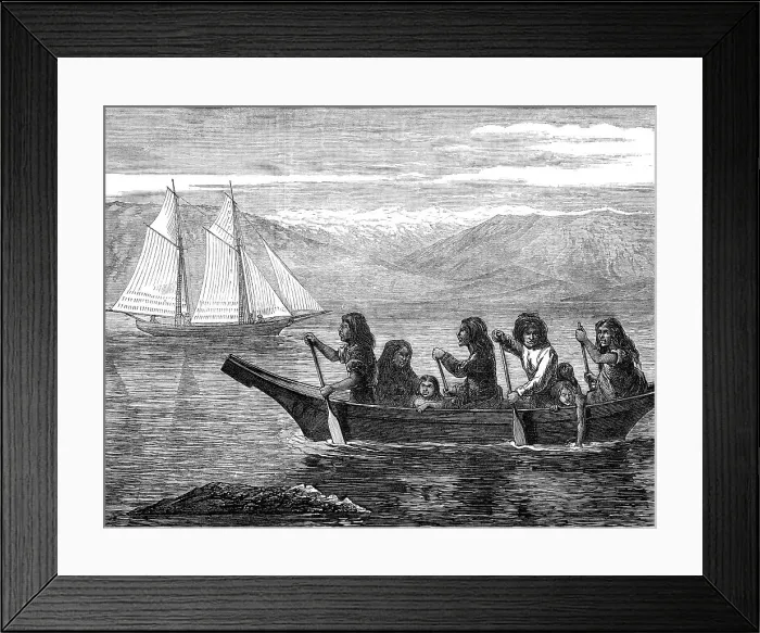 Framed Print : Native canoe, off the coast of British Columbia, 1872. Creator: Unknown Framed Print : Native canoe, off the coast of British Columbia, 1872. Creator: Unknown
