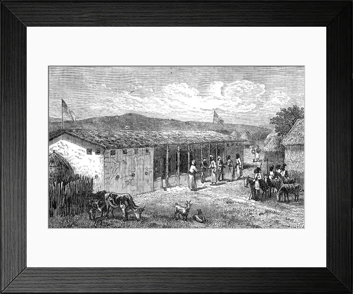 Framed Print : Visit of Arabs to Livingstone and Stanley at Unyanyembe, 1872. Creator: J. B. Zwicken Framed Print : Visit of Arabs to Livingstone and Stanley at Unyanyembe, 1872. Creator: J. B. Zwicken