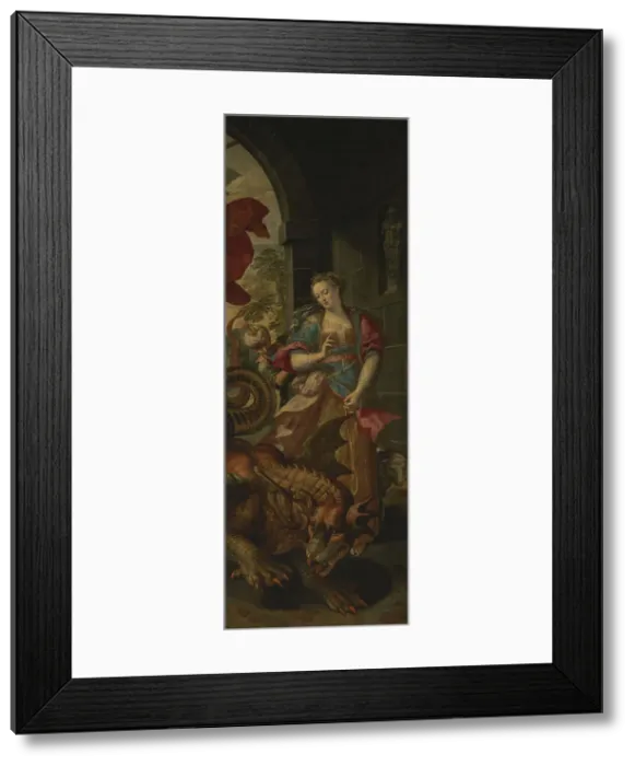Framed Print : Saint George and the Princess of Silene Return to the City with the Vanquished Dragon, 1590. Creator: Martin de Vos Framed Print : Saint George and the Princess of Silene Return to the City with the Vanquished Dragon, 1590. Creator: Martin de Vos