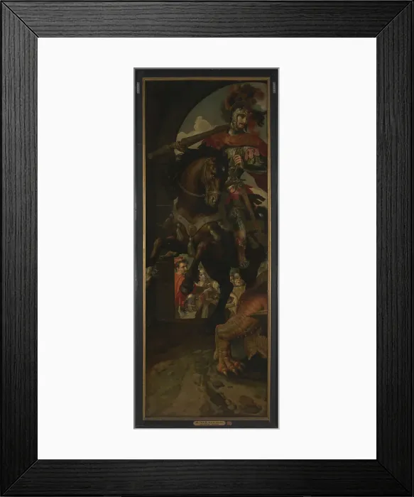 Framed Print : Saint George and the Princess of Silene Return to the City with the Vanquished Dragon, 1590. Creator: Martin de Vos Framed Print : Saint George and the Princess of Silene Return to the City with the Vanquished Dragon, 1590. Creator: Martin de Vos