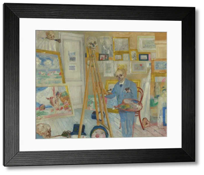 Framed Print : The Skeleton Painter, 1896. Creator: James Ensor Framed Print : The Skeleton Painter, 1896. Creator: James Ensor