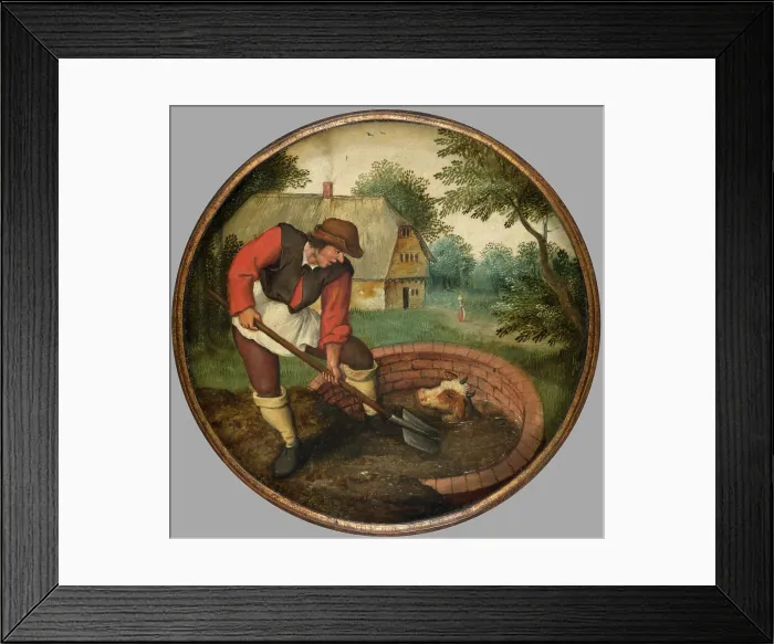 Framed Print : It is too Late to Fill in the Well After the Calf has Drowned, c1590s. Creator: Pieter Brueghel the Younger Framed Print : It is too Late to Fill in the Well After the Calf has Drowned, c1590s. Creator: Pieter Brueghel the Younger