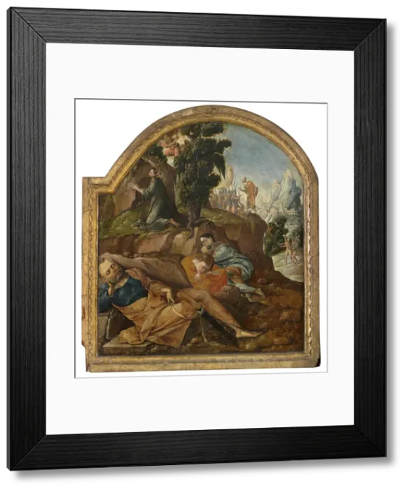 Framed Print : Christ at the Garden of Gethsemane at the Mount of Olives, 1544. Creator: Anon Framed Print : Christ at the Garden of Gethsemane at the Mount of Olives, 1544. Creator: Anon