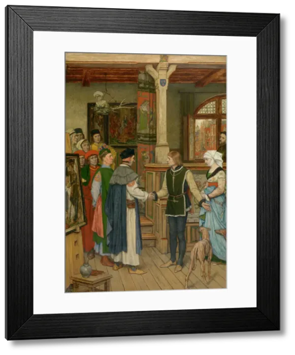 Framed Print : The Magistrates Visit the Studio of Jan van Eyck, 1889. Creator: Albrecht De Vriendt Framed Print : The Magistrates Visit the Studio of Jan van Eyck, 1889. Creator: Albrecht De Vriendt