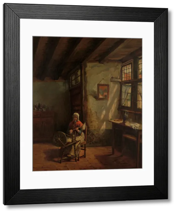 Framed Print : The Spinner, 1865-1870. Creator: Henri Jean Augustin de Braekeleer Framed Print : The Spinner, 1865-1870. Creator: Henri Jean Augustin de Braekeleer