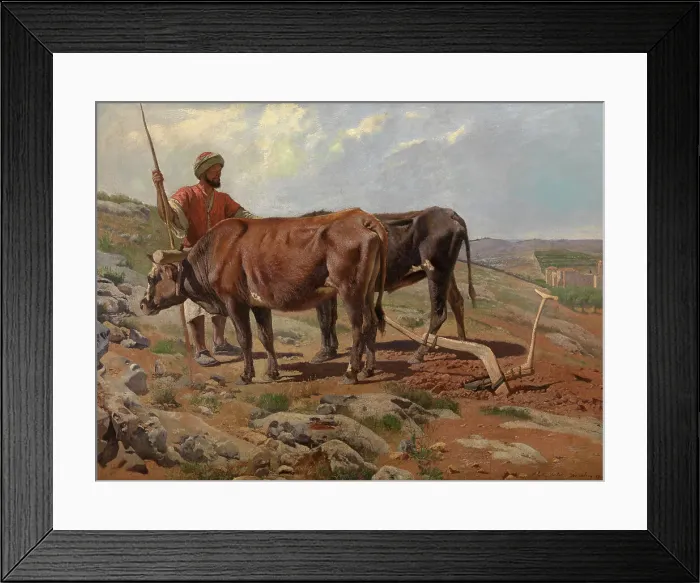 Framed Print : Plough Oxes with Fellah, 1877. Creator: Charles Verlat Framed Print : Plough Oxes with Fellah, 1877. Creator: Charles Verlat