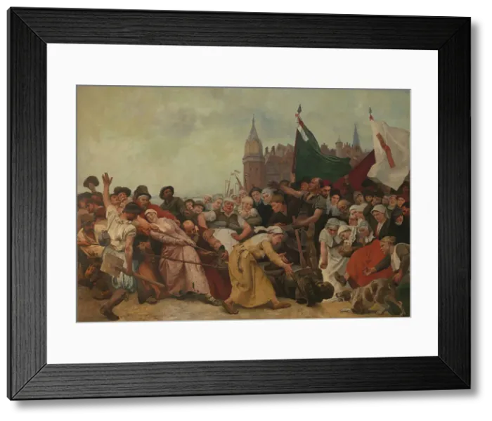 Framed Print : The Shattered Statue of the Duke of Alva Being Dragged Through the Streets, 1888. Creator: Charles Verlat Framed Print : The Shattered Statue of the Duke of Alva Being Dragged Through the Streets, 1888. Creator: Charles Verlat