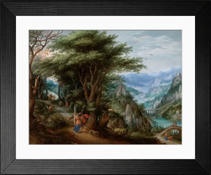 Framed Print : Tobias and the Angel in a Landscape, 1610. Creator: Denys van Alsloot Framed Print : Tobias and the Angel in a Landscape, 1610. Creator: Denys van Alsloot