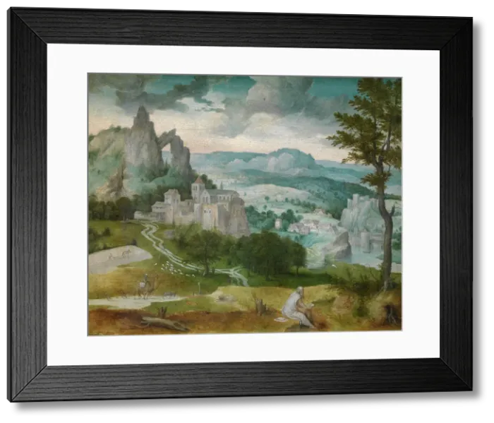 Framed Print : Landscape with Saint Jerome, 1547. Creator: Cornelis Massys Framed Print : Landscape with Saint Jerome, 1547. Creator: Cornelis Massys
