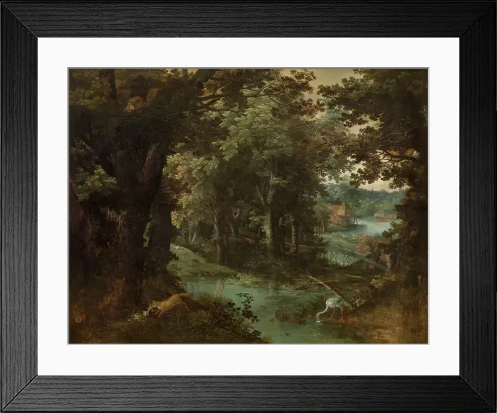 Framed Print : Landscape with Beast Fables, 1620. Creator: Adriaen van Stalbemt Framed Print : Landscape with Beast Fables, 1620. Creator: Adriaen van Stalbemt