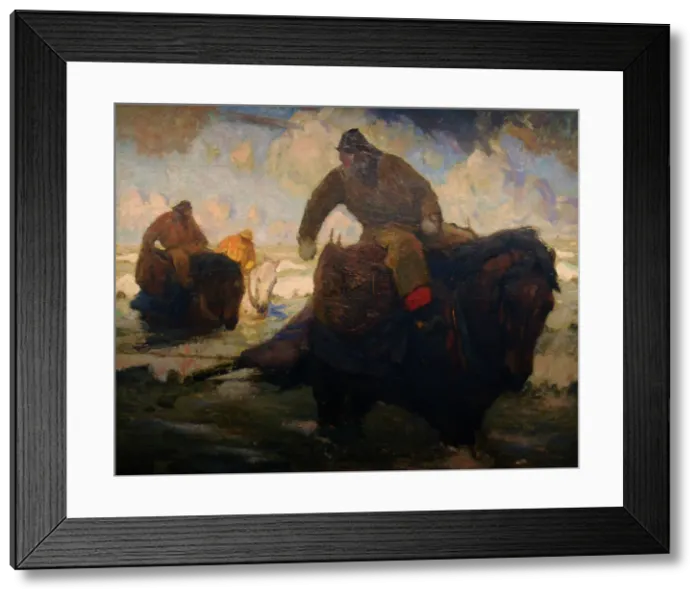 Framed Print : Shrimpers, late 19th-early 20th century. Creator: Albert Crahay Framed Print : Shrimpers, late 19th-early 20th century. Creator: Albert Crahay