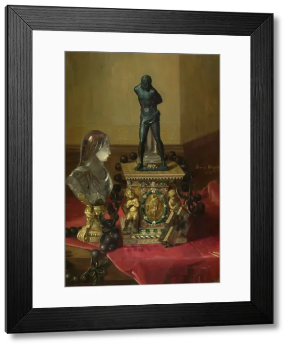 Framed Print : At the Louvre, 1868. Creator: Blaise Alexandre Desgoffe Framed Print : At the Louvre, 1868. Creator: Blaise Alexandre Desgoffe