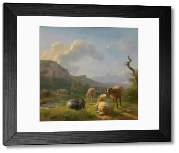 Framed Print : Landscape with Goats and Sheep, late 18th-early 19th century. Creator: Balthasar Paul Ommeganck Framed Print : Landscape with Goats and Sheep, late 18th-early 19th century. Creator: Balthasar Paul Ommeganck