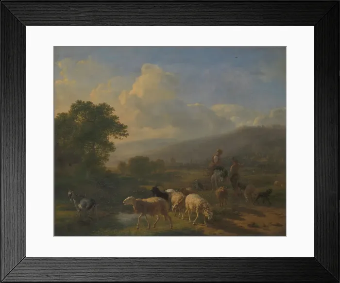 Framed Print : Shepherds with Sheep in a Mountainous Landscape, late 18th-early 19th century. Creator: Balthasar Paul Ommeganck Framed Print : Shepherds with Sheep in a Mountainous Landscape, late 18th-early 19th century. Creator: Balthasar Paul Ommeganck
