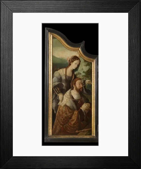 Framed Print : Count Henry III of Nassau with the Tiburtine Sibyl, 1535. Creator: Aert Claesz Framed Print : Count Henry III of Nassau with the Tiburtine Sibyl, 1535. Creator: Aert Claesz
