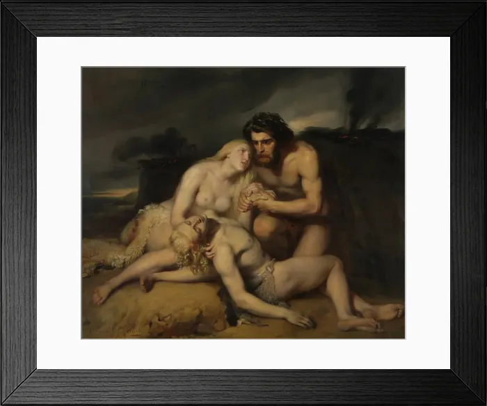 Framed Print : Adam and Eve Discover the Dead Body of Abel, 1843. Creator: Edward Dujardin