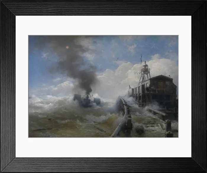 Framed Print : A Tug Leaving the Port of Ostend at High Tide, 1878. Creator: Andreas Achenbach Framed Print : A Tug Leaving the Port of Ostend at High Tide, 1878. Creator: Andreas Achenbach