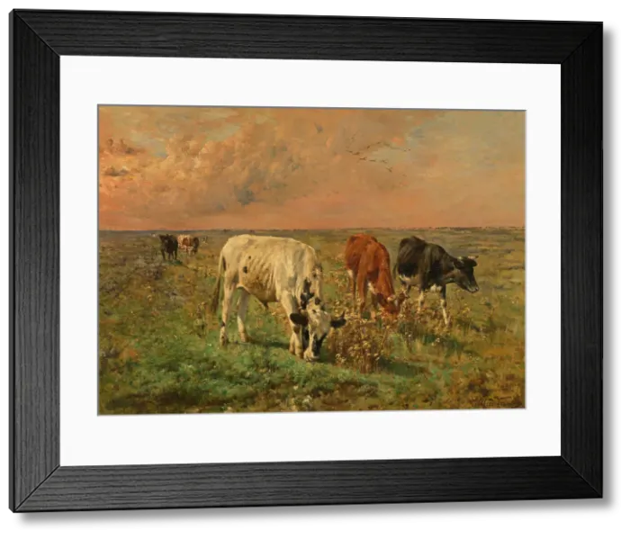 Framed Print : Cows in a Pasture, mid-late 19th century. Creator: Alfred Verwee Framed Print : Cows in a Pasture, mid-late 19th century. Creator: Alfred Verwee