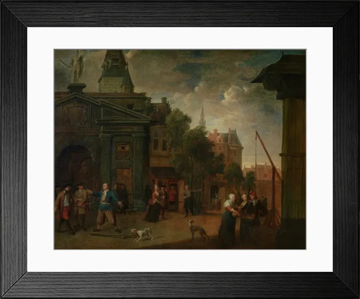 Framed Print : Street Theatre on the Yard in Antwerp, early 18th century. Creator: Balthasar van den Bossche Framed Print : Street Theatre on the Yard in Antwerp, early 18th century. Creator: Balthasar van den Bossche