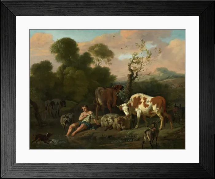 Framed Print : Landscape with a Shepherd, late 17th century. Creator: Dirk van Bergen Framed Print : Landscape with a Shepherd, late 17th century. Creator: Dirk van Bergen