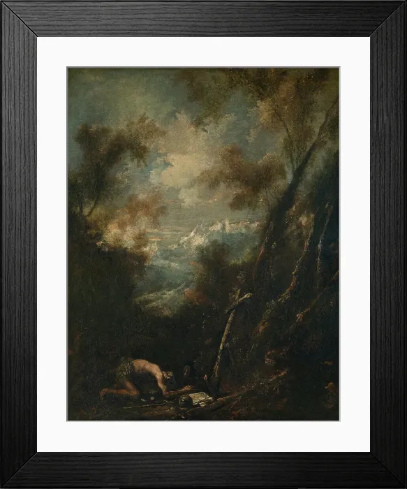 Framed Print : Saint Jerome in a Landscape, late 17th-early 18th century. Creator: Alessandro Magnasco Framed Print : Saint Jerome in a Landscape, late 17th-early 18th century. Creator: Alessandro Magnasco