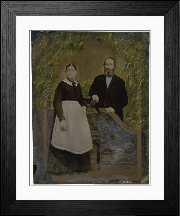 Framed Print : Portrait of couple in garden scene, 1860s-1880s. Creator: Unknown Framed Print : Portrait of couple in garden scene, 1860s-1880s. Creator: Unknown