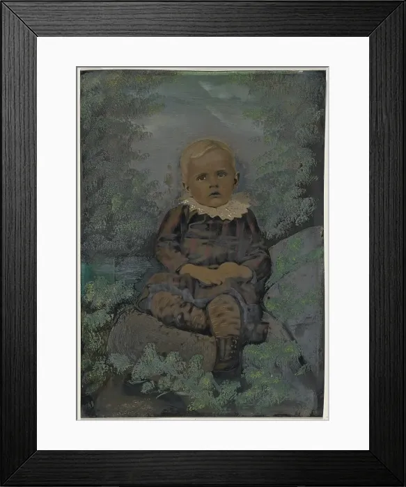 Framed Print : Portrait of small child in nature, 1860s-1880s. Creator: Unknown Framed Print : Portrait of small child in nature, 1860s-1880s. Creator: Unknown