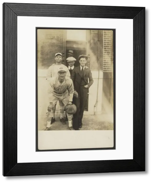 Framed Print : Five men, two in baseball uniforms, about 1926. Creator: John Frank Keith