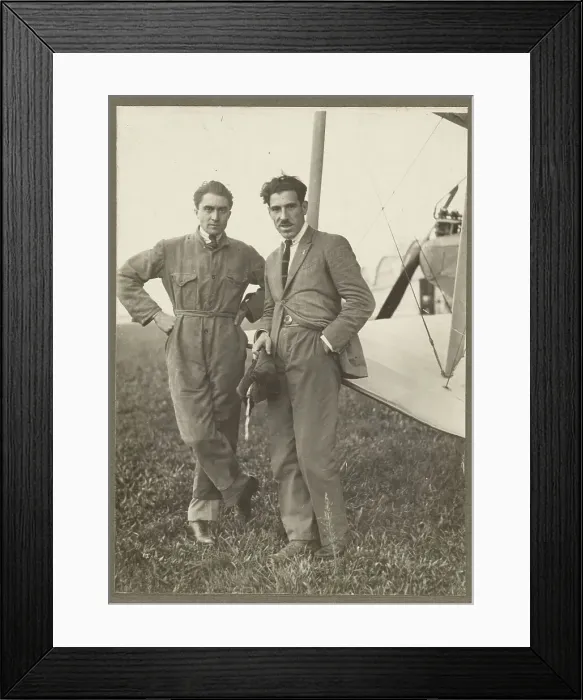 Framed Print : Portrait of two men by plane, 1915-1930. Creator: Fedele Azari Framed Print : Portrait of two men by plane, 1915-1930. Creator: Fedele Azari